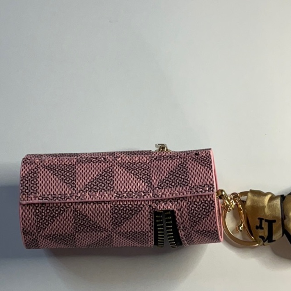 Pink Cylinder Lipstick Holder Bag Charm ~ Chapstick Case Keychain ~4” x 2” ~ NIP - Picture 3 of 4